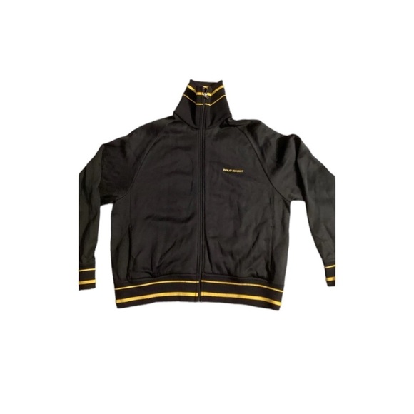 RALPH LAUREN POLO SPORT Vintage Windbreaker Jacket in Black w/ Gold Stripe XL - Picture 1 of 4